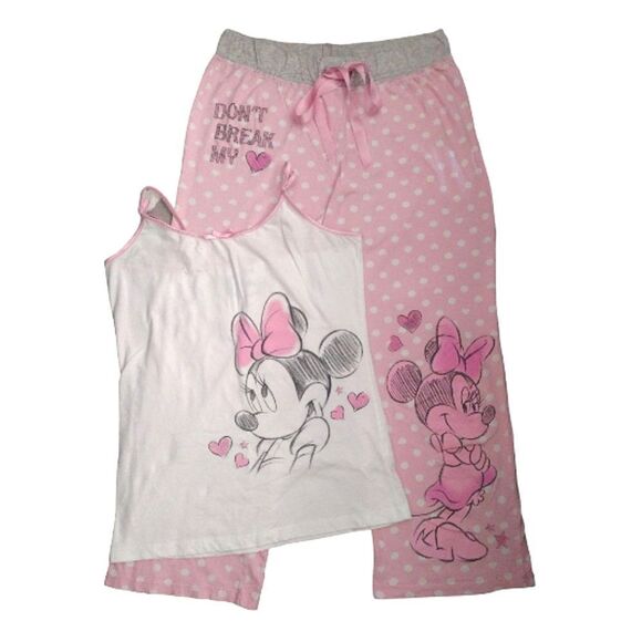 Disney Pink Minnie Mouse Tank And Cropped Pants Pajama Set Medium - Picture 1 of 15